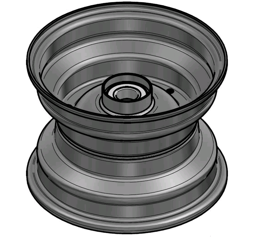 2.50 mm thick one piece welded RIM, diameter: 8 inch, width: 5.50 inch, bearing in hub: