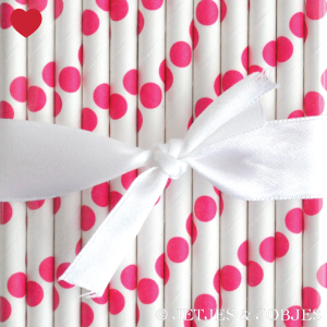 Papieren rietjes polka dot knalroze (25st)
