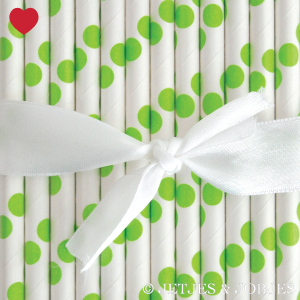 Papieren rietjes polka dot groen (25st)