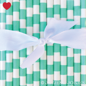 Papieren rietjes horizontaal gestreept aqua (25st)