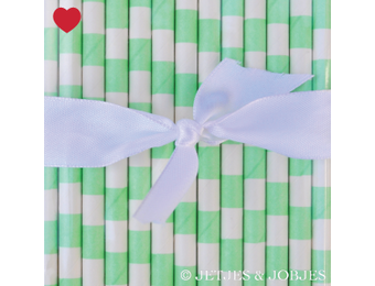 Papieren rietjes horizontaal gestreept mintgroen (25st)