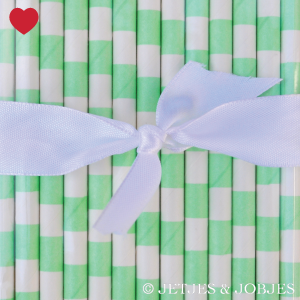 Papieren rietjes horizontaal gestreept mintgroen (25st)