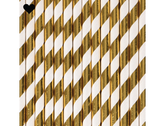 Papieren rietjes gestreept goud folie (25st) Ginger Ray