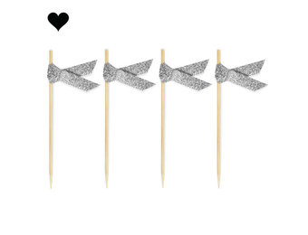 Prikkers met lint zilver glitter (20st) Delight Department