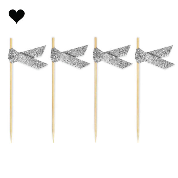 Prikkers met lint zilver glitter (20st) Delight Department