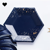 Gebaksbordjes donkerblauw goud (6st) Golden Grid