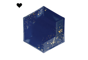 Gebaksbordjes donkerblauw goud (6st) Golden Grid