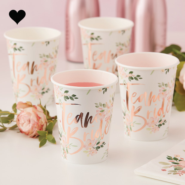 Bekertjes Team Bride (8st) Floral Hen Party Ginger Ray