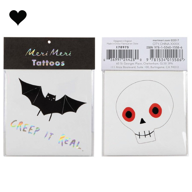 Vleermuis en schedel plaktattoos Meri Meri