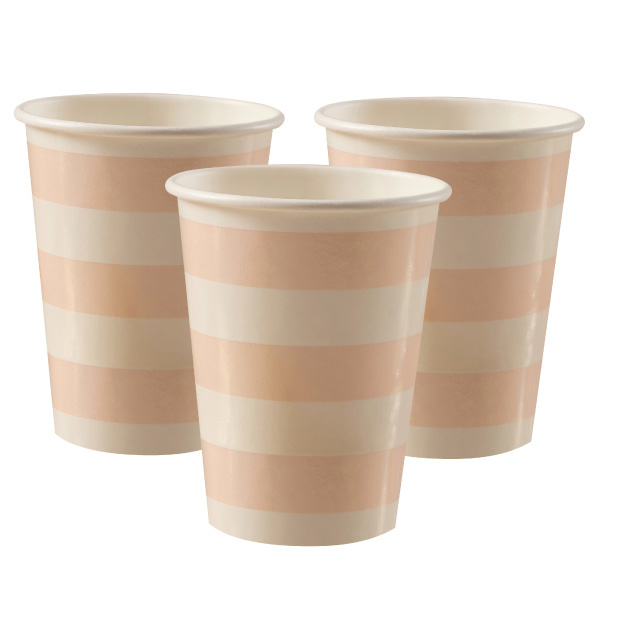 Papieren bekers lichtroze gestreept (8st) Pastel Perfection