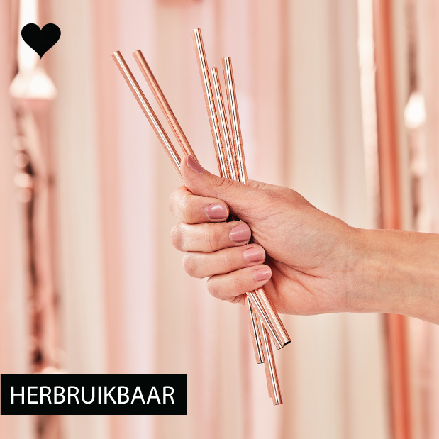 Rietjes metaal roségoud Mix it Up (5st) Ginger Ray