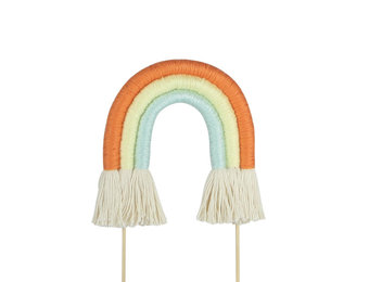 Taarttopper regenboog katoen oranje, licht geel en mint