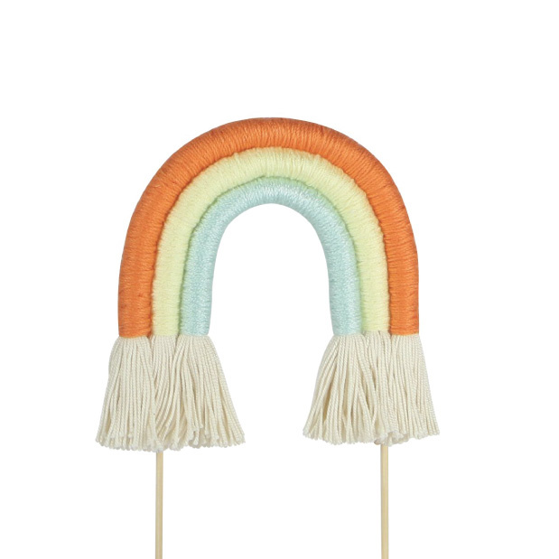 Taarttopper regenboog katoen oranje, licht geel en mint