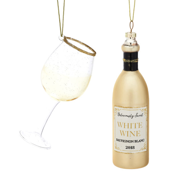 Kersthangers fles witte wijn en glas (2st) Sass & Belle