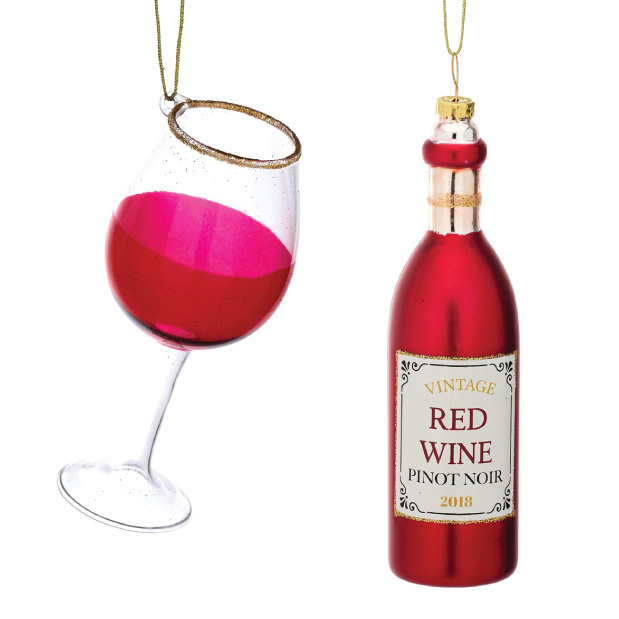 Kersthangers fles rode wijn en glas (2st) Sass & Belle