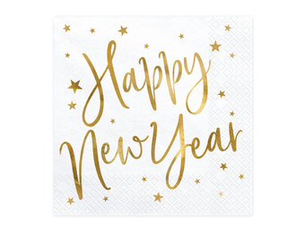 Servetten Happy New Year wit (20st)