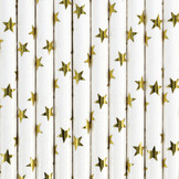 Papieren rietjes sterren goud (10st)