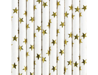 Papieren rietjes sterren goud (10st)