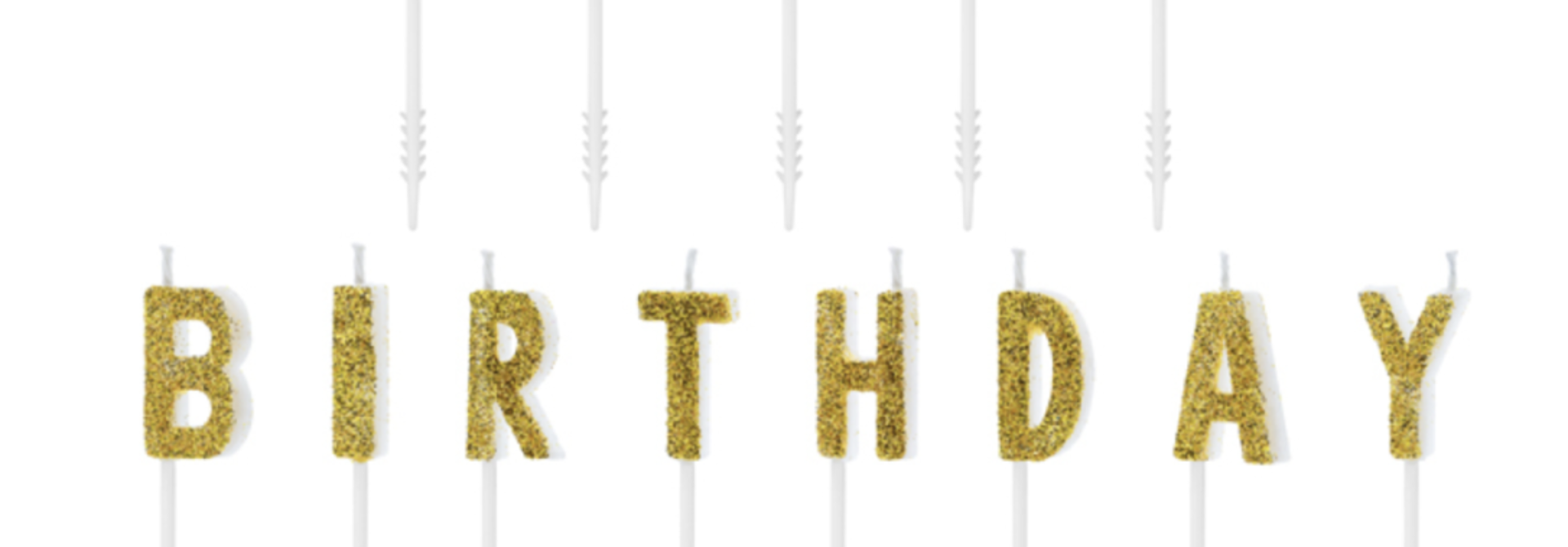 Kaarsjes Happy Birthday goud