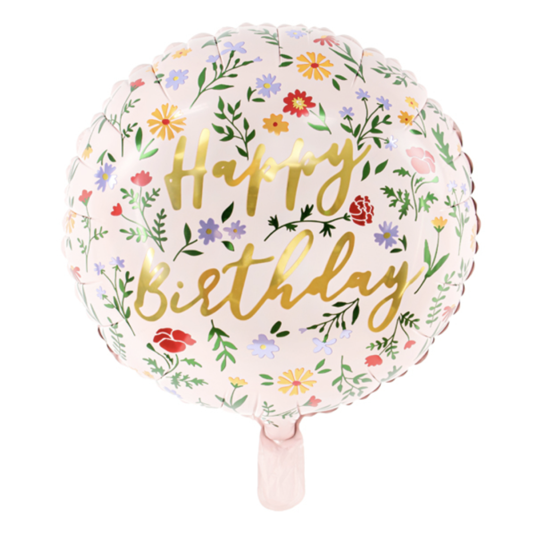 Folieballon Happy Birthday Flowers (35cm)