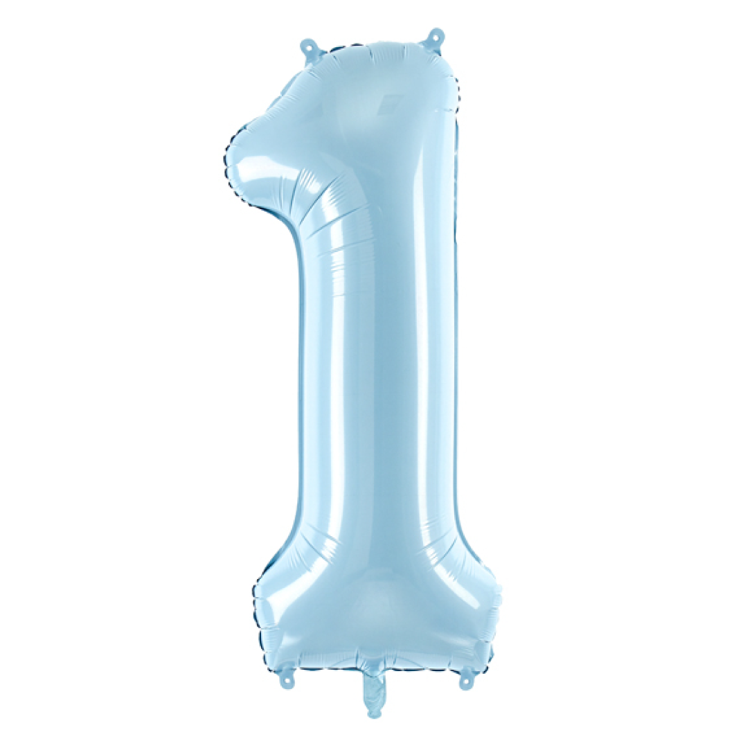 Folie cijferballon 1 lichtblauw (86 cm)
