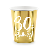 Bekertjes 30th Birthday goud (6st)