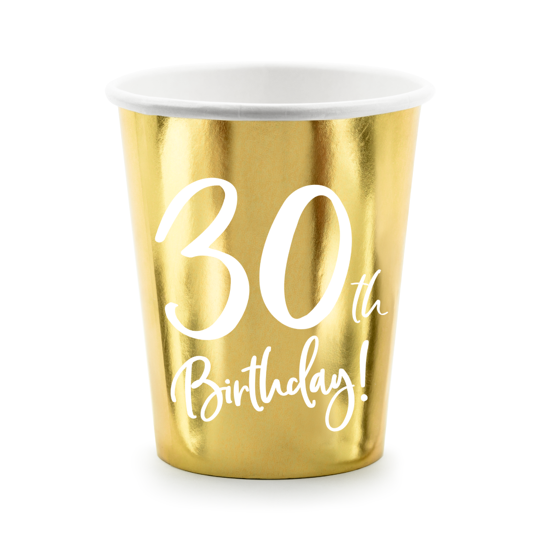 Bekertjes 30th Birthday goud (6st)