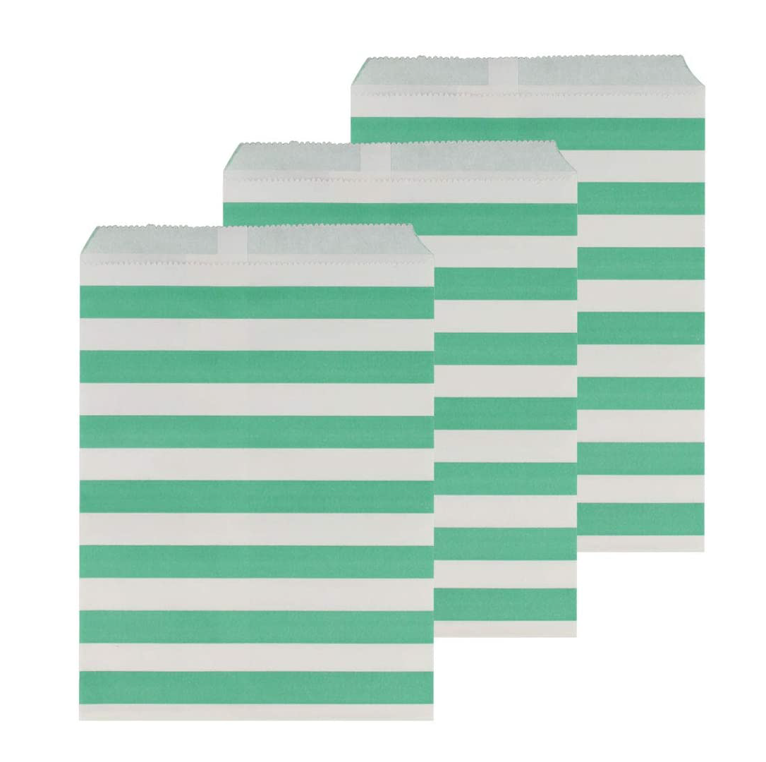 Traktatiezakjes jade green gestreept (12st)