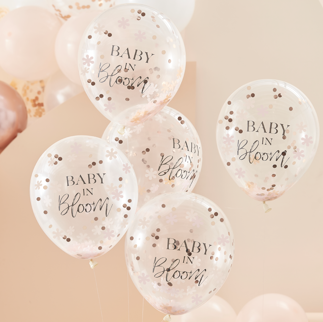 Confetti ballonnen roségoud Baby In Bloom (5st) Ginger Ray