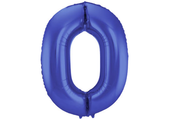 Cijfer folieballon 0 metallic mat blauw (86 cm)