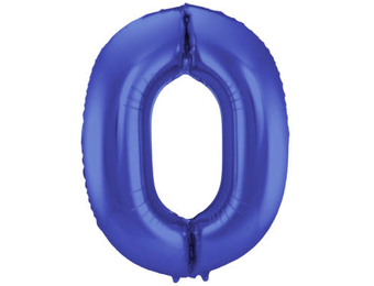 Cijfer folieballon 0 metallic mat blauw (86 cm)