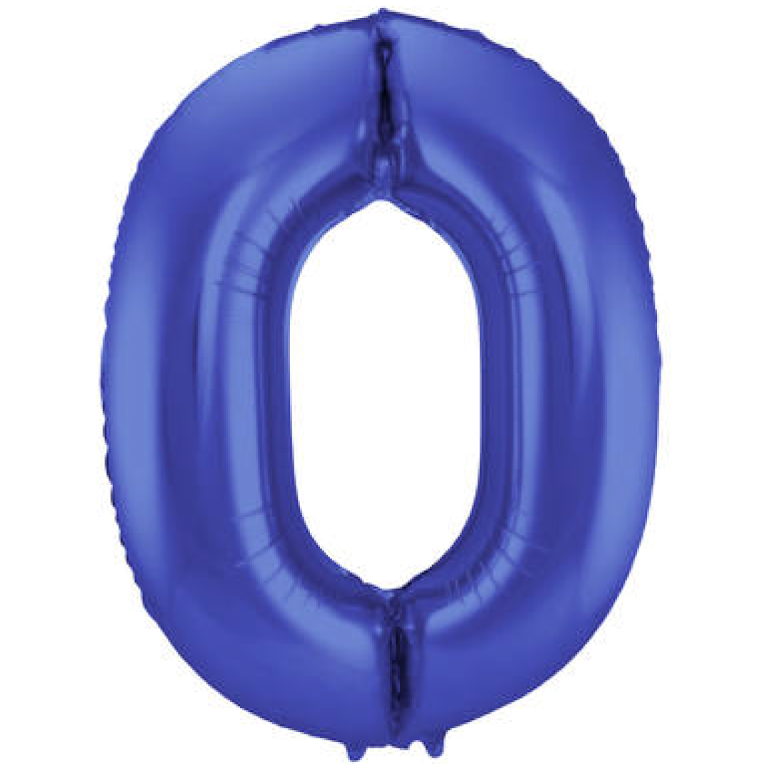Cijfer folieballon 0 metallic mat blauw (86 cm)