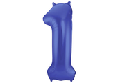 Cijfer folieballon 1 metallic mat blauw (86 cm)