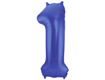 Cijfer folieballon 1 metallic mat blauw (86 cm)