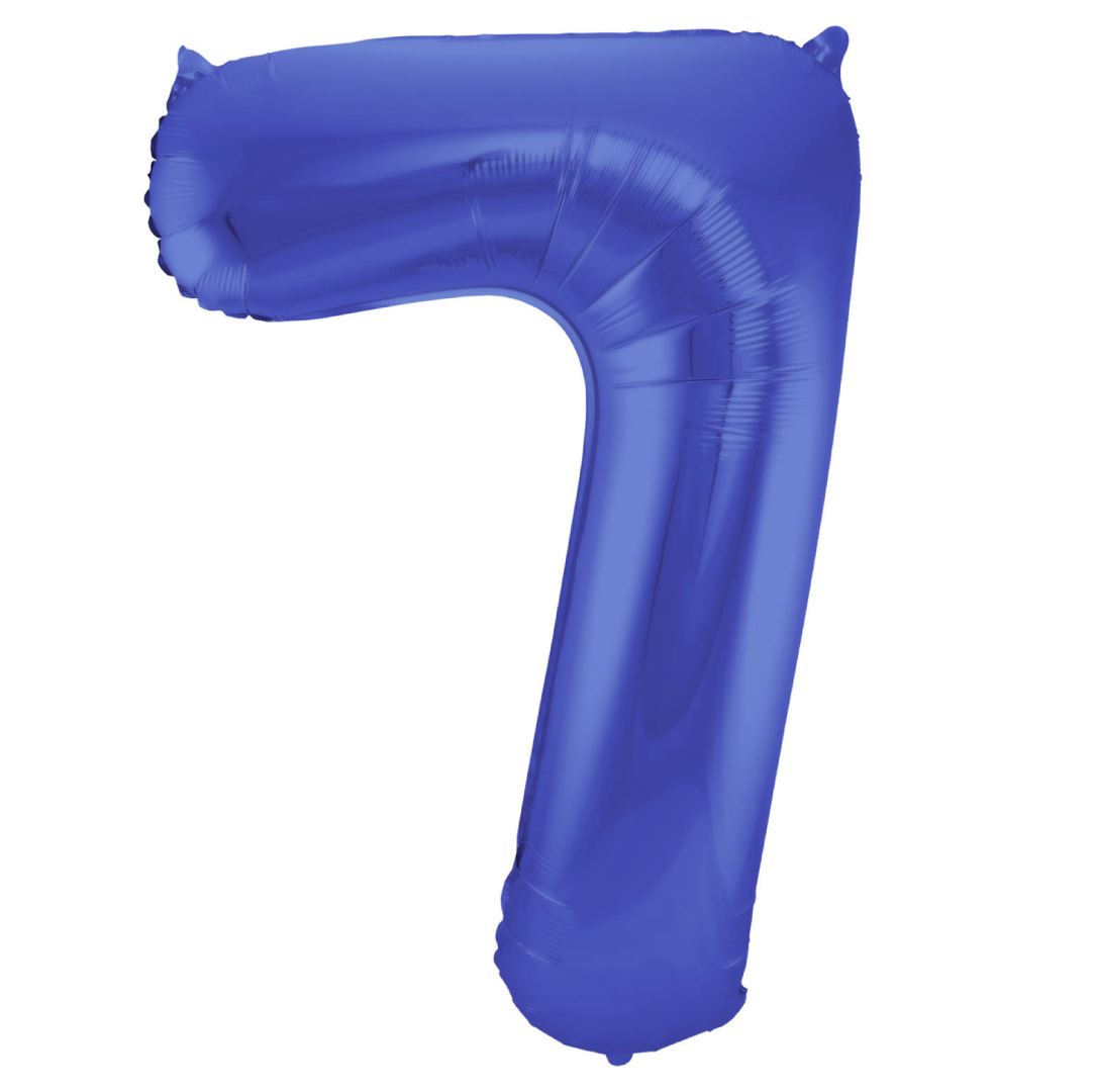 Cijfer folieballon 7 metallic mat blauw (86cm)