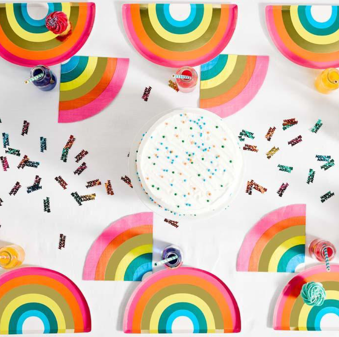 Bordjes regenboog (12st) Birthday Brights Talking Tables