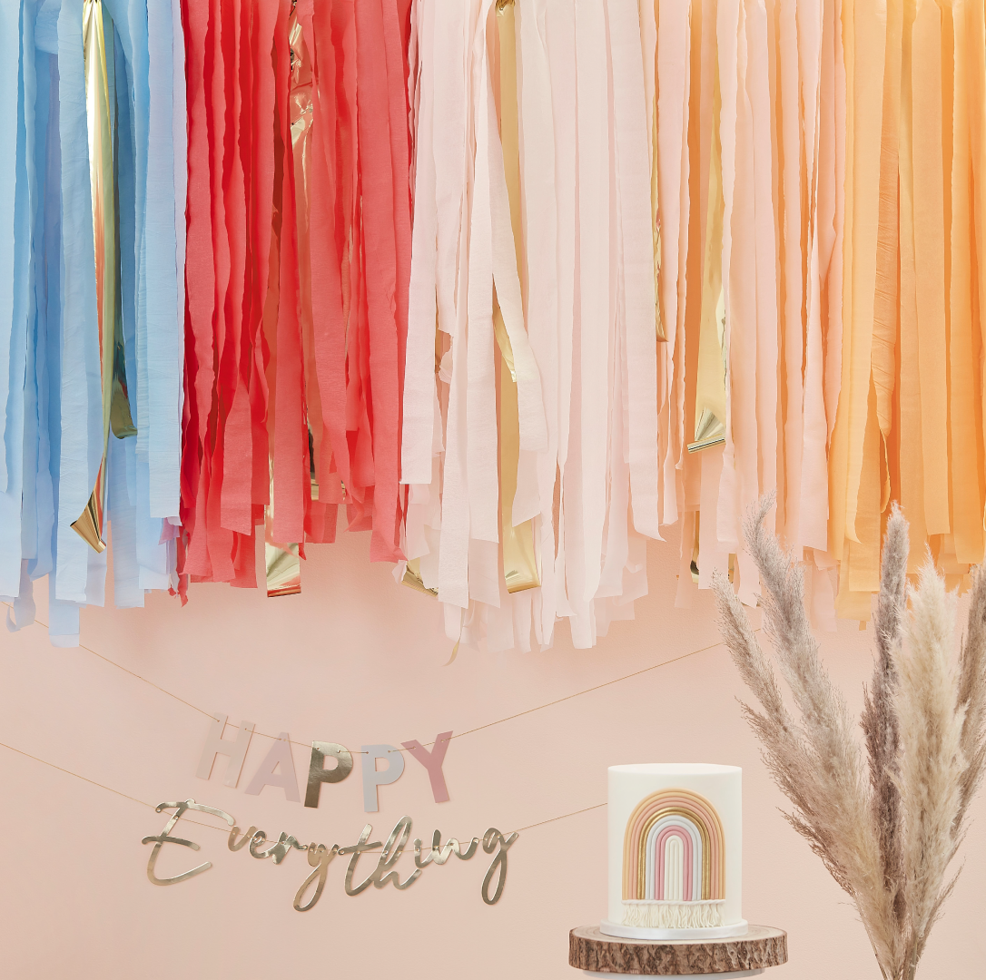 Backdrop Multicoloured Pastel ceiling streamer (200M) Happy Everything Ginger Ray