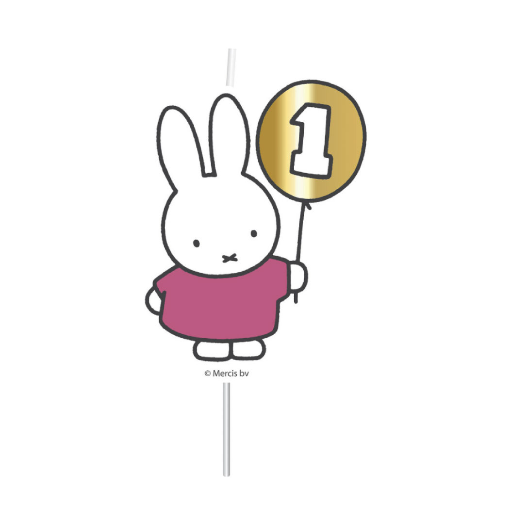 Nijntje 1 jaar cijfer kaars roze