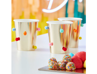 Bekertjes Pompoms Mix It Up Brights (8st) Ginger Ray