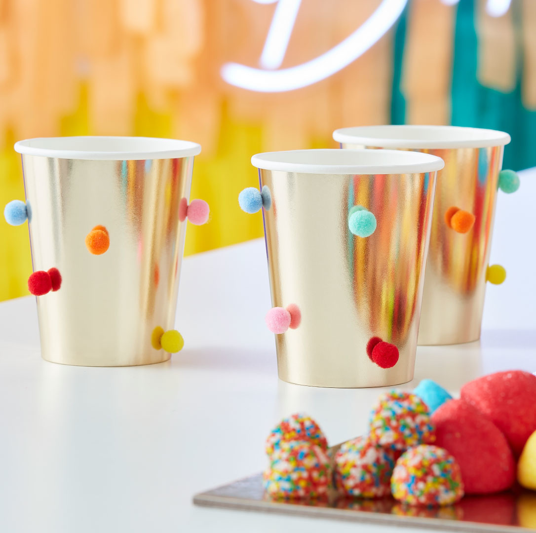 Bekertjes Pompoms Mix It Up Brights (8st) Ginger Ray