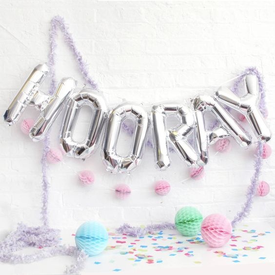 Folieballon hooray zilver XL