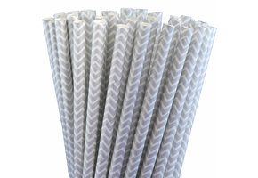 Papieren rietje chevron zilver (25st)