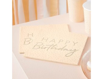 Servetten Happy Birthday peach & goud (16st) Ginger Ray