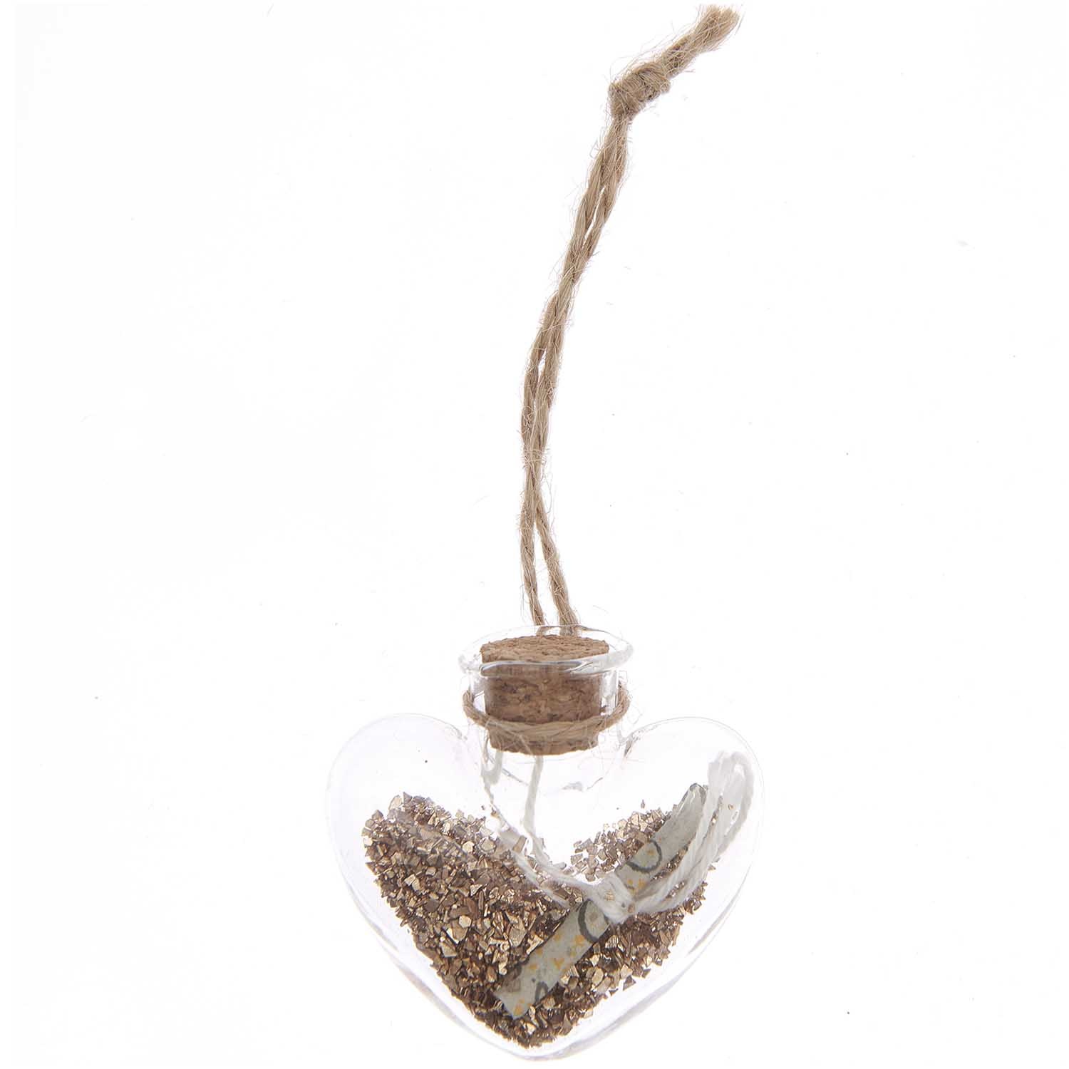 Kersthanger glazen hart met gouden glitters