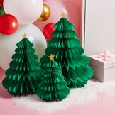 Kerstboom honeycomb set groen (3st) Hootyballoo