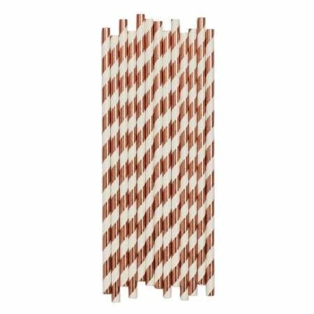 Papieren rietjes gestreept roségoud (20st)