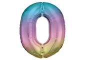 Folie cijferballon 0 pastel regenboog (86 cm)
