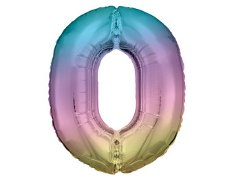 Folie cijferballon 0 pastel regenboog (86 cm)