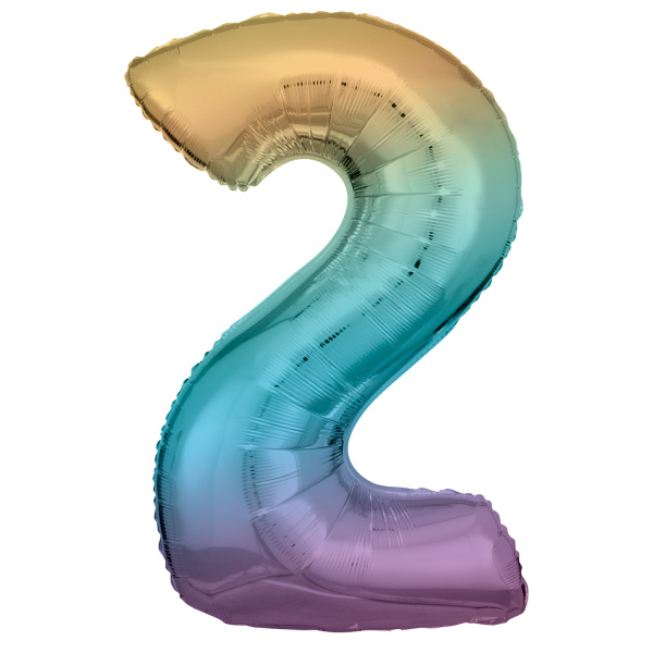 Folie cijferballon 2 pastel regenboog (86 cm)