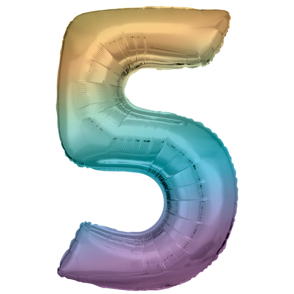 Folie cijferballon 5 pastel regenboog (86 cm)